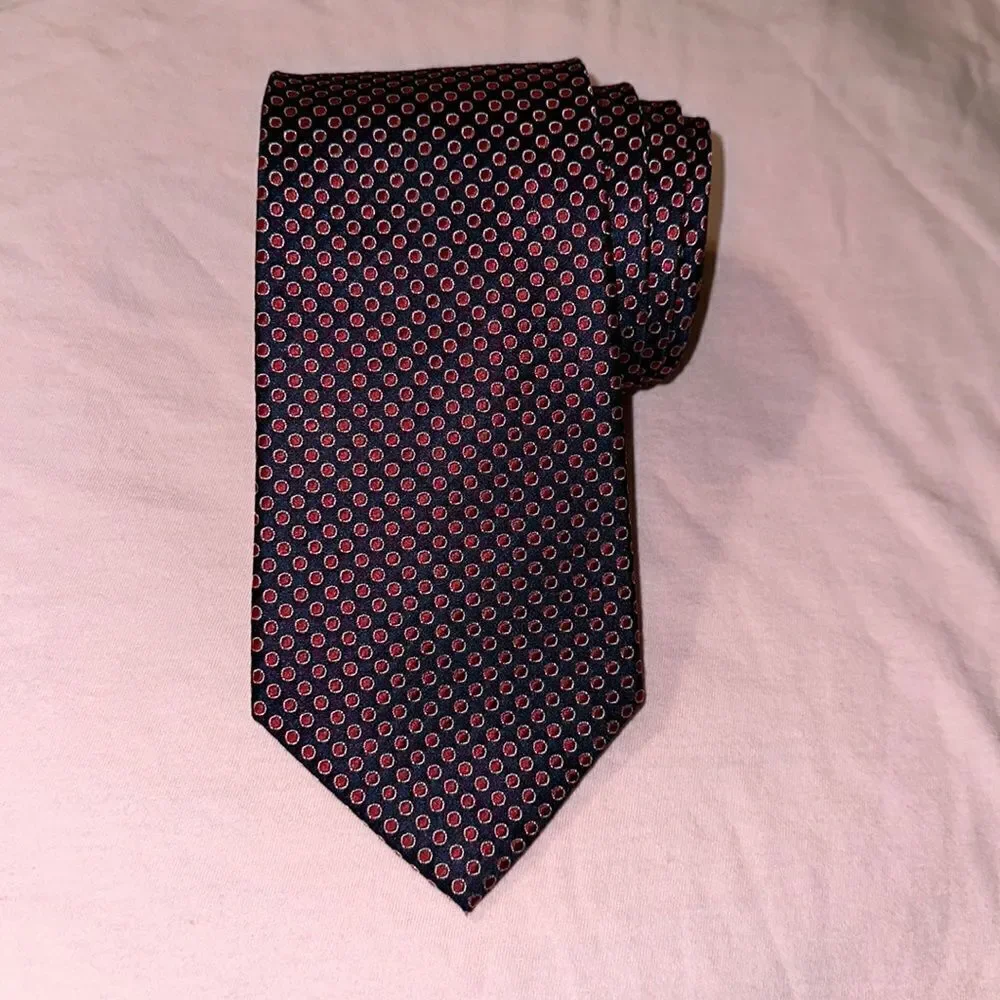 Van Heusen Navy Red White Polka Textured Silk Tie